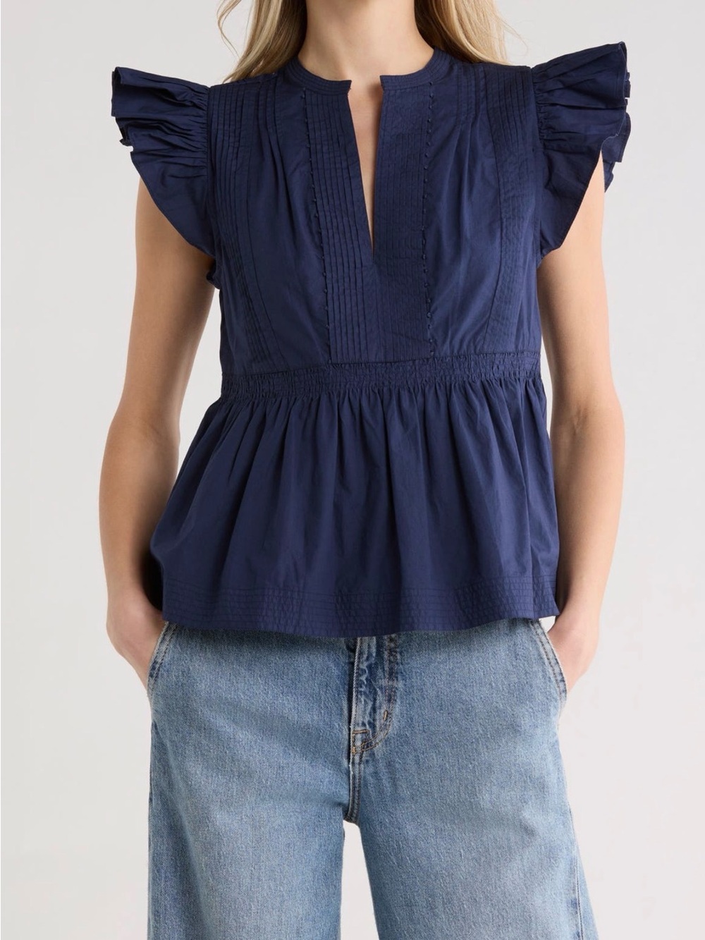 NWT Ulla Johnson - Louise Flutter Navy Sleeve Top Size 2